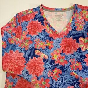 Reel Legends T-Shirt Women's XL Petite Pink Floral Cool Long Sleeve Atheltic